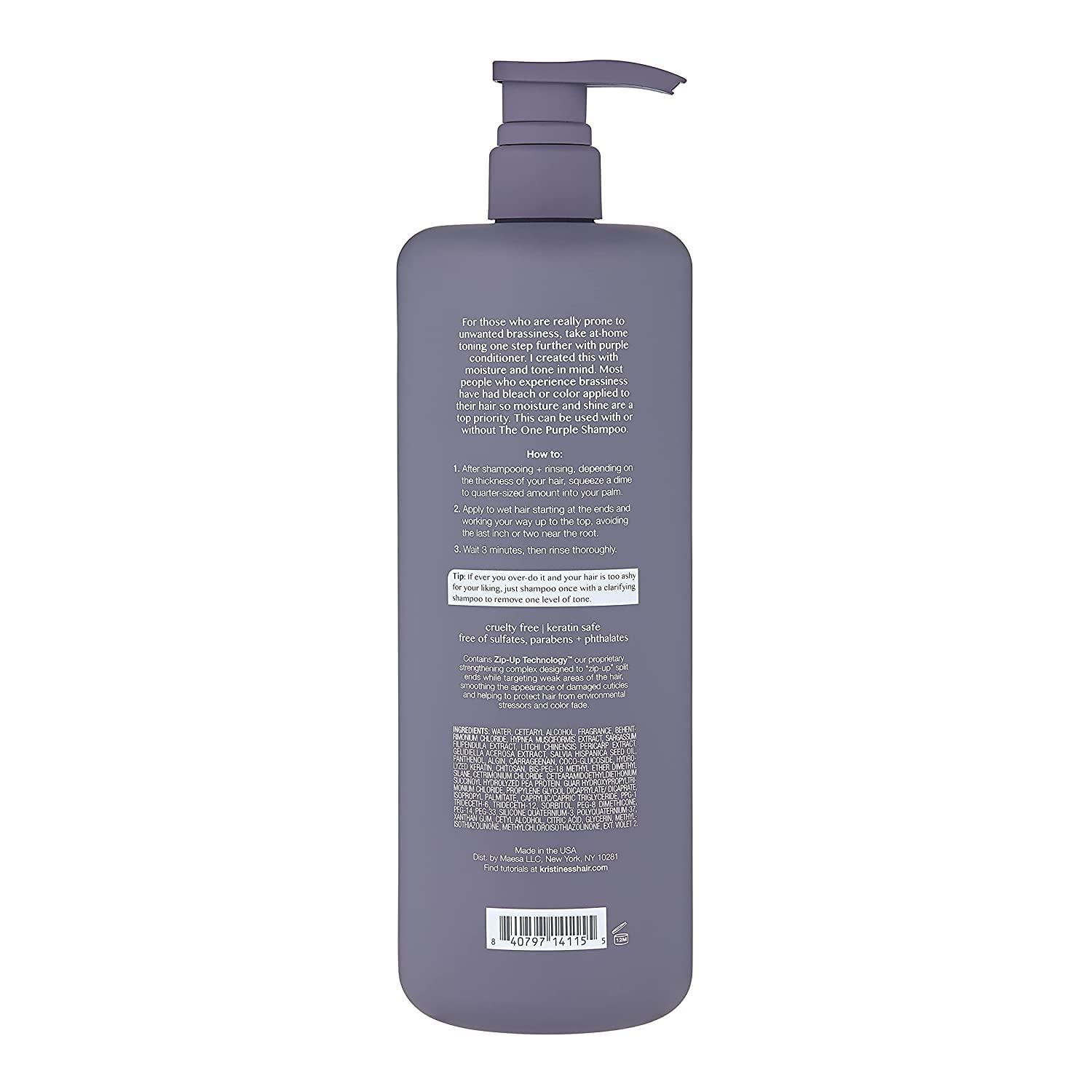 Kristin Ess Kristin Ess Hair The One Purple Conditioner - Toning for Blonde Hair, Neutralizes Brass + Yellow Tones, Moisturizing Conditioner, Keratin Safe, 33.8 fl oz (Pack of 2)