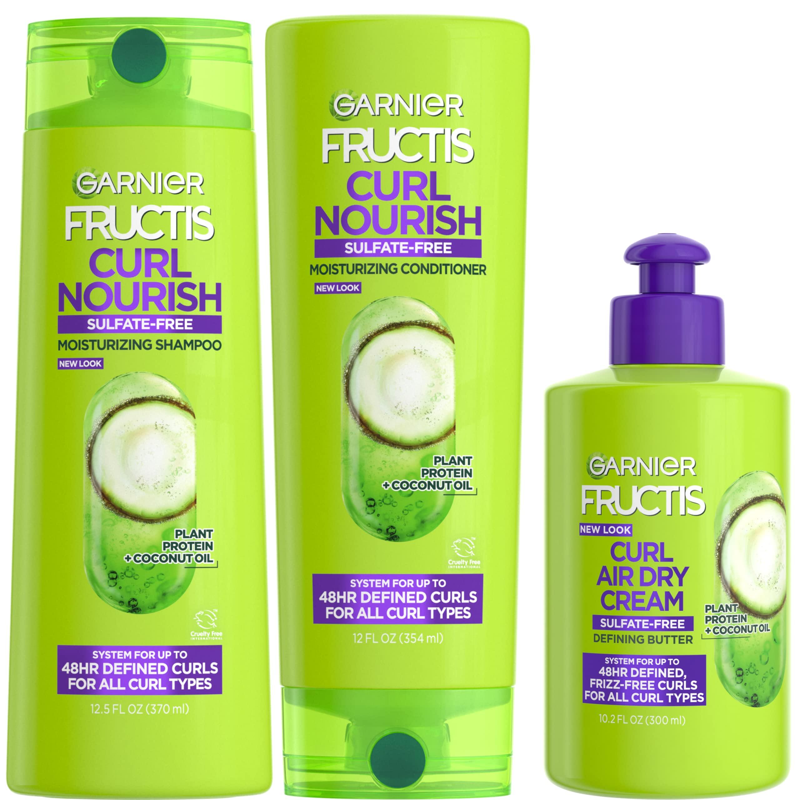 Garnier Garnier Fructis Curl Nourish Sulfate Free Moisturizing Shampoo, Conditioner + Air Dry Cream Defining Butter Set (3 Items), 1 Kit (Packaging May Vary)