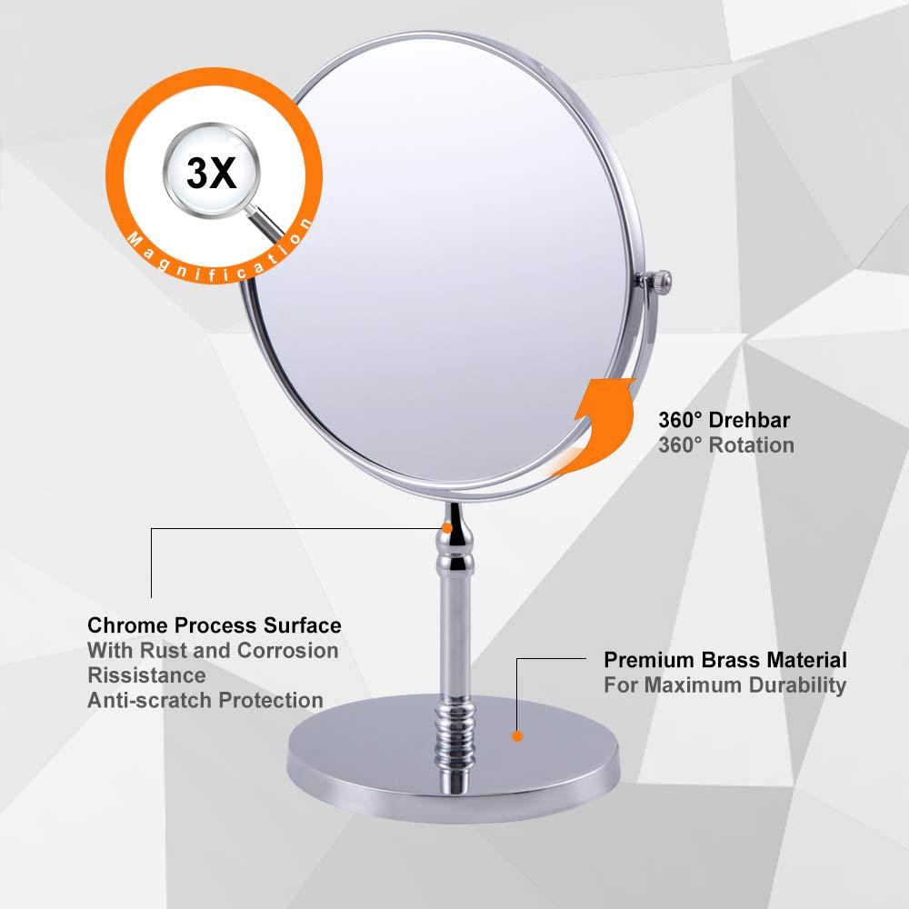 kimzcn kimzcn 8-inch Large Double Sided Swivel Vanity Mirror with 3 x Magnification, Oval Shaped Two-Sided Makeup Mirror, Bathroom Tabletop Mirror 1x/3x magnificationt,Chrome D500111C