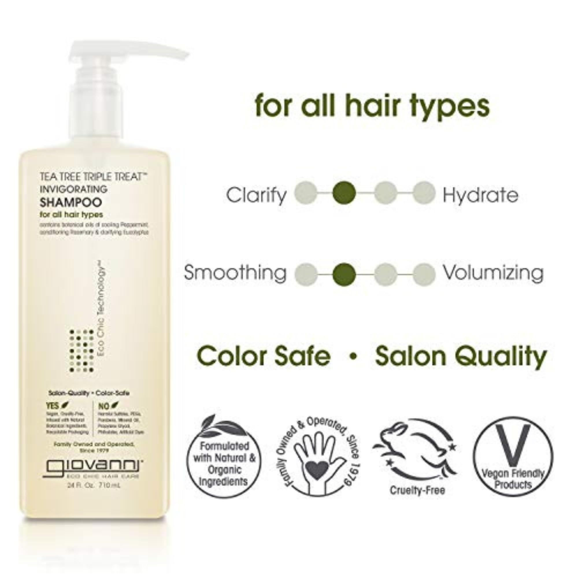 GIOVANNI GIOVANNI Tea Tree Triple Treat Invigorating Shampoo - Cooling Peppermint, Eucalyptus & Rosemary, Helps Strengthen & Rejuvenate Hair & Scalp, Salon Quality, Paraben Free, Tea Tree Shampoo - 24 oz