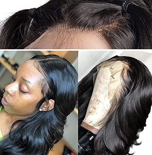 L/W 360 Lace Frontal Wig Cap with Baby Hair Body Wave Brazilian Virgin Hair 100% Unprocessed Human Hair Wigs for Black Women 150% Density (22inch)