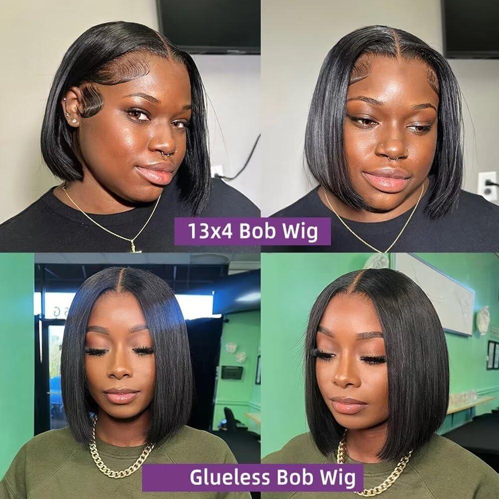 oulaer Short Bob Cut Wigs 180% Density Bone Straight Human Hair Wig For Black Women HD Transparent Lace Front Wig Pre Plucked With Baby Hair Brazilian Virgin Hair Short Wigs Bleached Knots 16Inch