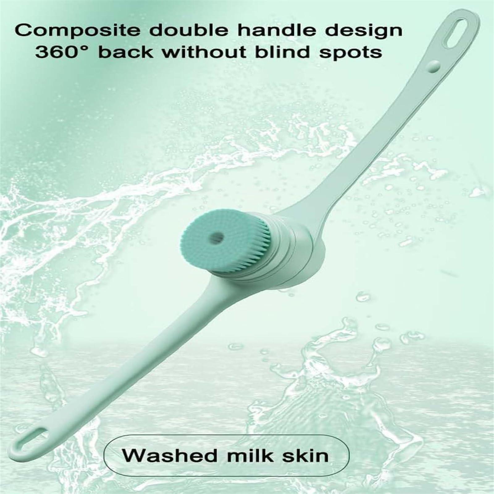 cleaner Dual Handle Bath Brush, Electric Body Brush Back Scrubber for Shower, Auto Spinning Exfoliating Massage Bath Brush Rechargeable, Rotating Body Brushes with 5 Brush Heads, Waterproof (Pink)