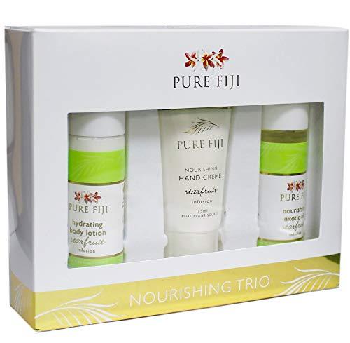 PURE FIJI Pure Fiji Nourishing Trio, Ideal Spa Bath Gift Set for Women - Travel Kit - Includes Exotic Body Oil , Hydrating Body Lotion For Women and Nourishing Hand Cream, Starfruit Scent