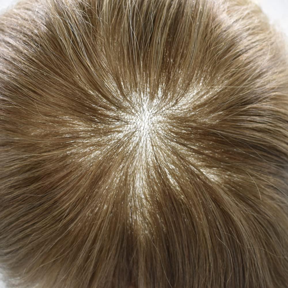 SINGA HAIR Mens Toupee Human Hair Pieces Real Wigs for Mens Hair Systems Replacements 0.06mm V Looped Thin Skin Man Hair Units #330 Dark Brown+30% Gray