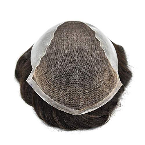 Dr hair Toupee For Men Q6 Lace Front Hair Pieces Unprocessed Virgin Human Hair System For Men Bleached Knots And Natural Hairline Mens Toupee Hair Unit, 7x9, 3.0 Ounce
