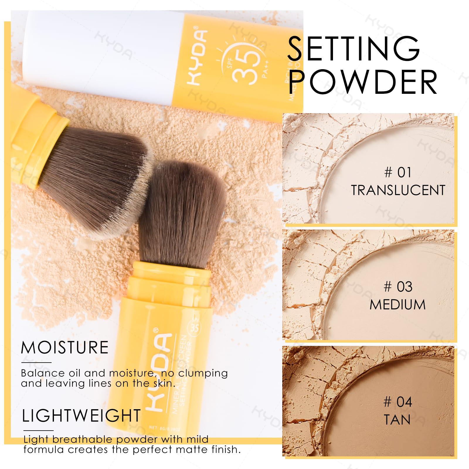 KYDA KYDA Mineral Sunscreen Setting Powder, SPF 35, Translucent, Mineral Brush Powder, Oil Control Natural Matte Finish, Lasting Lightweight Breathable, for All Skin