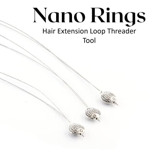 My Hair Tools My Hair Tools Hair Extension Nano Rings Threader Loop Hook Pulling Needle Tool 3pcs Micro Beads Links Feather Hair Extensions Threading Tool (3Pcs Threading Tool), Silver, 24cm