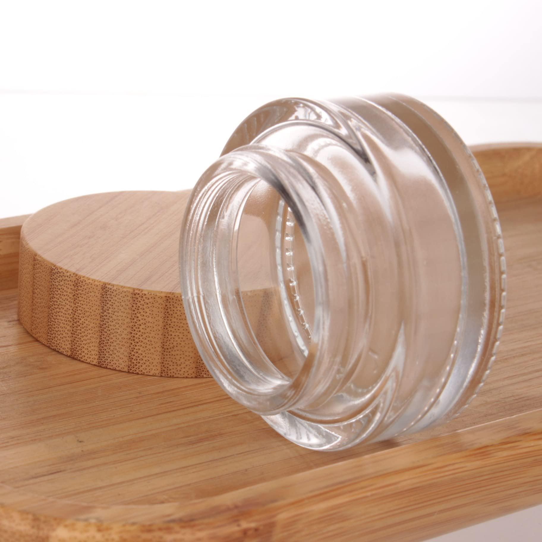 COSIDEA COSIDEA 5pcs Empty 1 OZ/30g Round Clear Glass Jars with Bamboo lids, Bamboo Cream Jar Refillable Cosmetic Travel Containers for Lip Balm, Ointments, Lotion Packing
