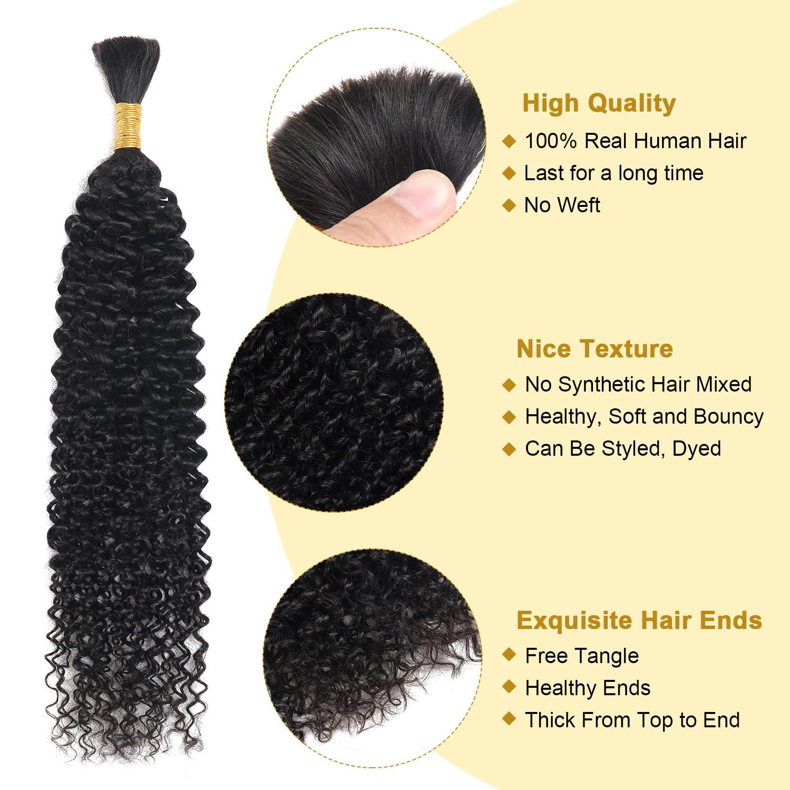 CNZZJX Human Braiding Hair Curly Bulk Human Hair for Braiding No Weft Human Hair Bundles for Braiding Wet and Wavy Human Hair Braiding Hair for Boho Box Braids 100g Per Pack CNZZJX