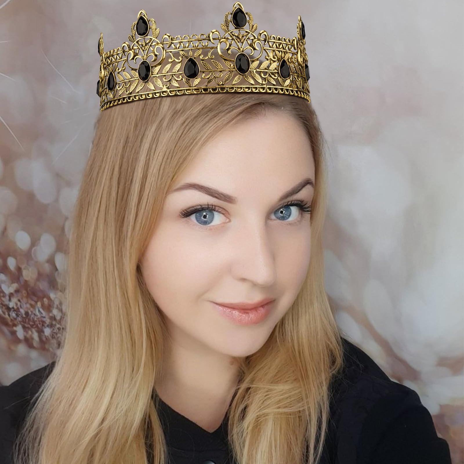 TOBATOBA TOBATOBA King Crowns for Men, Antique Gold Prom King Crown Medieval Crown Royal Crown Medieval Renaissance Costume Men Prince Crown Birthday Crown Boy Hair Accessories for Halloween Costume Cosplay