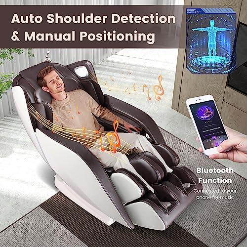 Giantex Giantex Full Body Massage Chair, Zero Gravity Massaging Chair with SL Track, Airbags, Foot Rollers, Shoulder Detection, Heating, Bluetooth, 12 Modes, Voice Control, Assembly-Free, Free Indoor Delivery
