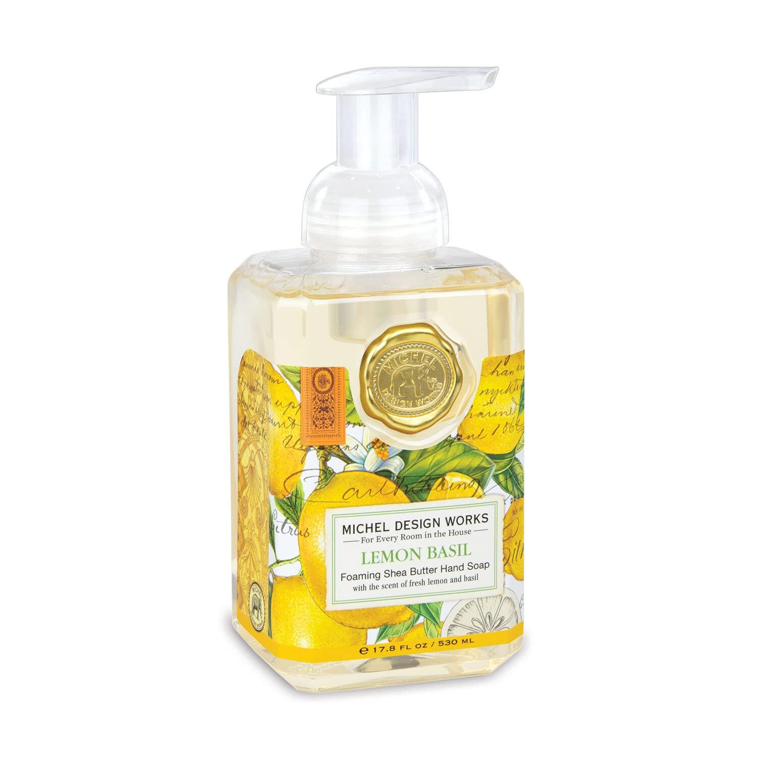 Michel Design Works Michel Design Works Foaming Hand Soap Classic Favorites Trio 3 piece Bundle, 17.80-Fluid Ounce, Lemon Basil, Honey Almond & Ocean Tide- 3 Full Size Beautiful Square Containers with Pump