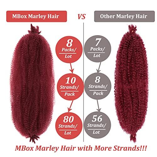 M-BOX Burgundy Braiding Hair Red Cuban Twist Hair 24 Inch Marley Twist Braiding Hair Wrapping Hair for Soft Locs 8 Packs Springy Afro Twist Hair Kinky Twist Hair for Braiding