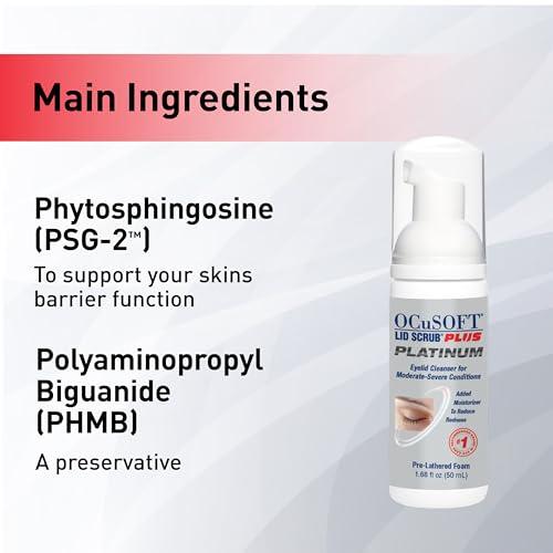 OCuSOFT OCuSOFT Lid Scrub PLUS Platinum Extra Strength Foaming Eyelid Cleanser - Leave-On Eyelid & Eyelash Cleanser with Phytosphingosine to Remove Oil, Dirt & Makeup -1.68 fl oz
