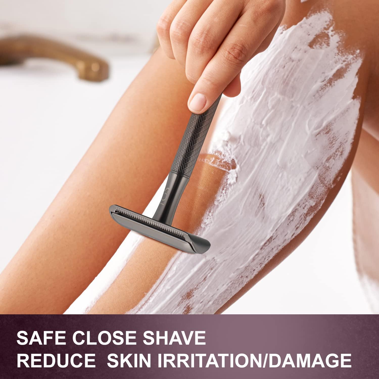 THE GROOMING SOCIETY THE GROOMING SOCIETY Black Double Edge Safety Razor, Classic Razor Set for Men, Zero Waste Razor with 10 Replacement Double Edge Blades, Metal Razor