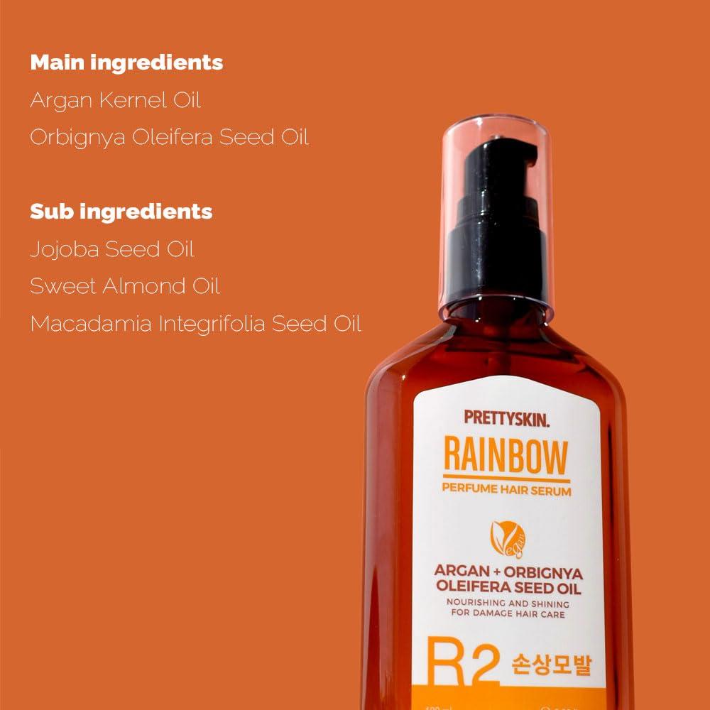 PRETTYSKIN PRETTYSKIN RAINBOW Perfume Vegan Hair Serum for Damaged Hair - Argan Kernel Oil & Babassu Seed Oil Infused for Silky, Velvety Softness100ml (R2 Damaged hair)