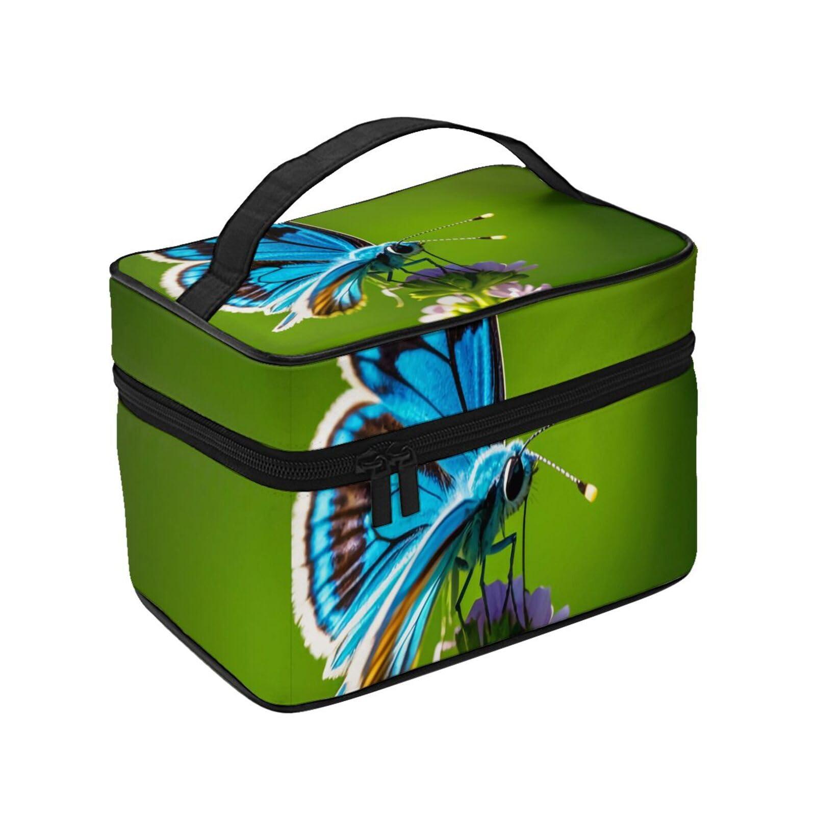 QASDFGHR QASDFGHR Small Blue Butterfly Print Makeup Bag,Travel Cosmetic Bag with Zipper for Women Square Make Up Bags Organizer