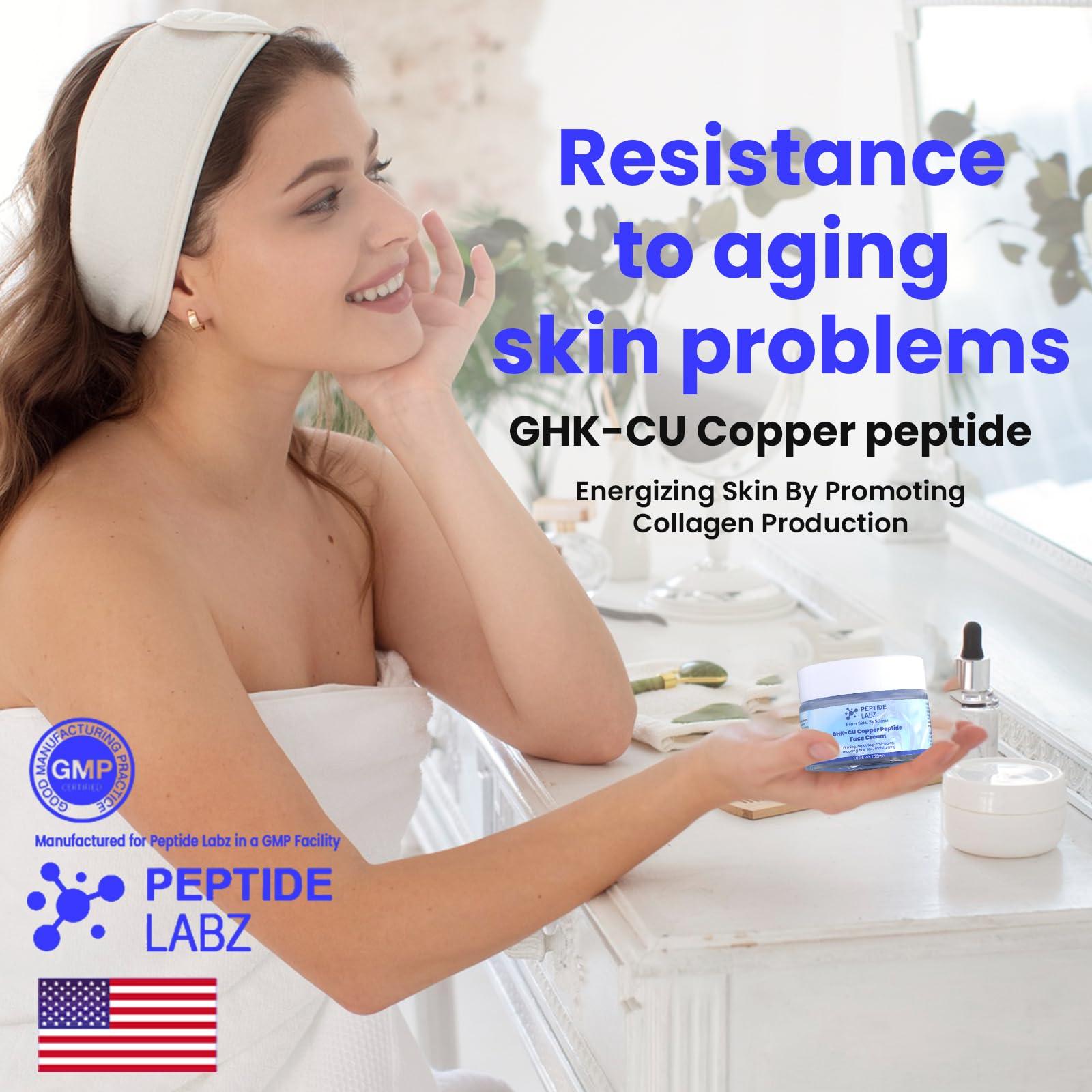 PeptideLabz Copper Peptide GHK-Cu Face Cream Anti Wrinkle 1.7 fl oz Anti Aging, Repair, and Firming Daily Face Cream