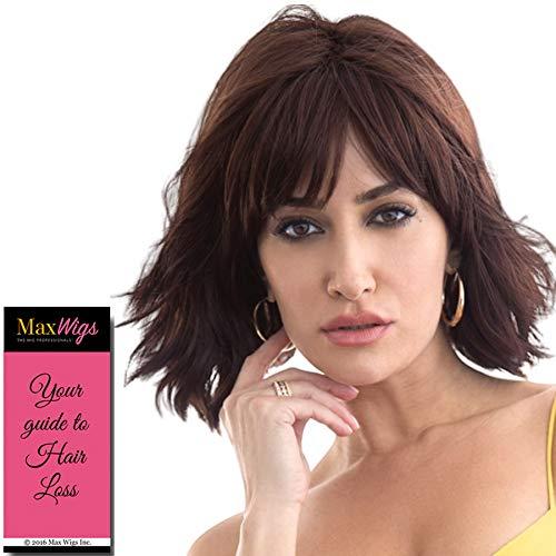Noriko & Maxwigs Alexi Wig Color Razberry Ice Rooted - 10\" Medium Length Textured Bob Lace Front Loose Wavy Natural Hairline Synthetic Hair Face Framing Bangs Bundle MaxWigs Hairloss Booklet