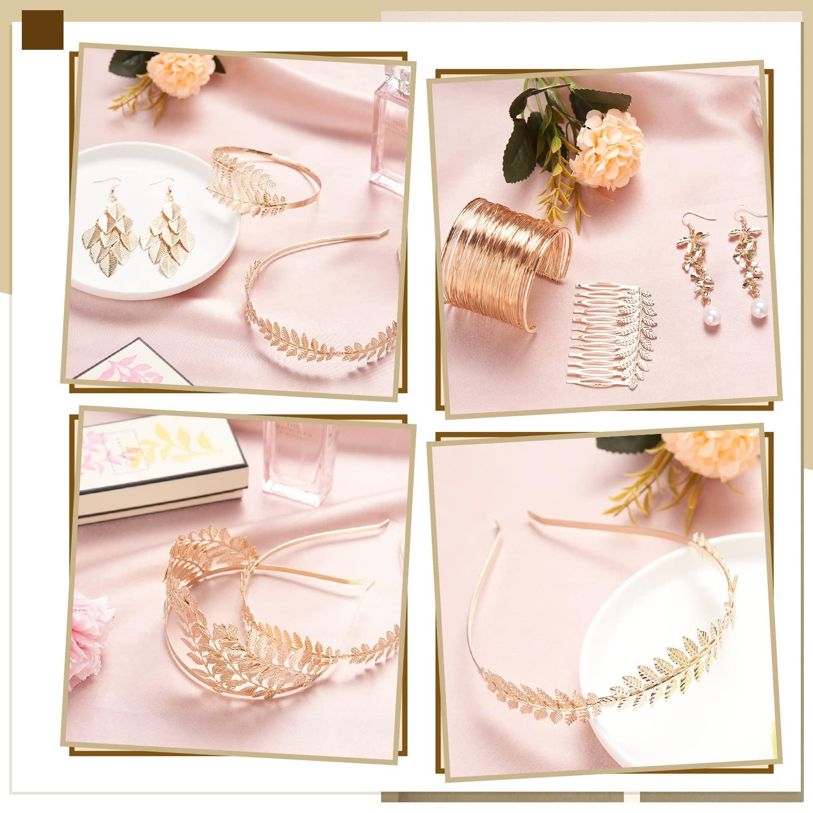 Sureio Sureio 12 Pieces Halloween Greek Goddess Costume Accessories Set Golden Leaves Bridal Hair Headband Hair Comb Coil Upper Crown Armband Dangle Earrings Bridal Headpiece for Wedding Party Accessories