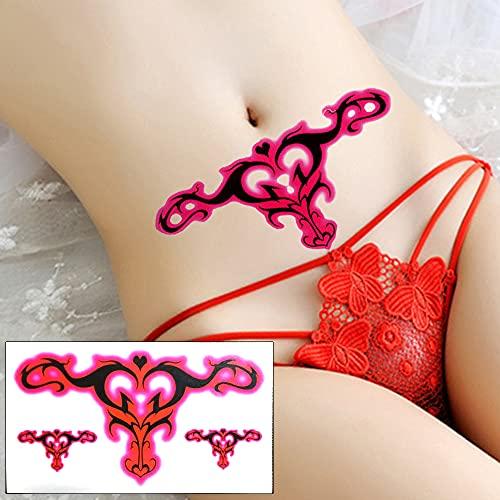 HinchJone Sexy Navel Temporary Tattoos 20 Sheets Large Black Red Lace Abdomen Waist Waterproof Tattoo Stickers for Women Girl Fake Body Tattoos