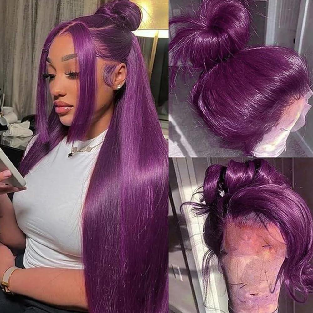 JHXAYW JHXAYW Purple Synthetic Lace Front Wig For Woman Wear And Go Glueless Wig Pre Plucked HD Transparent Lace Wig