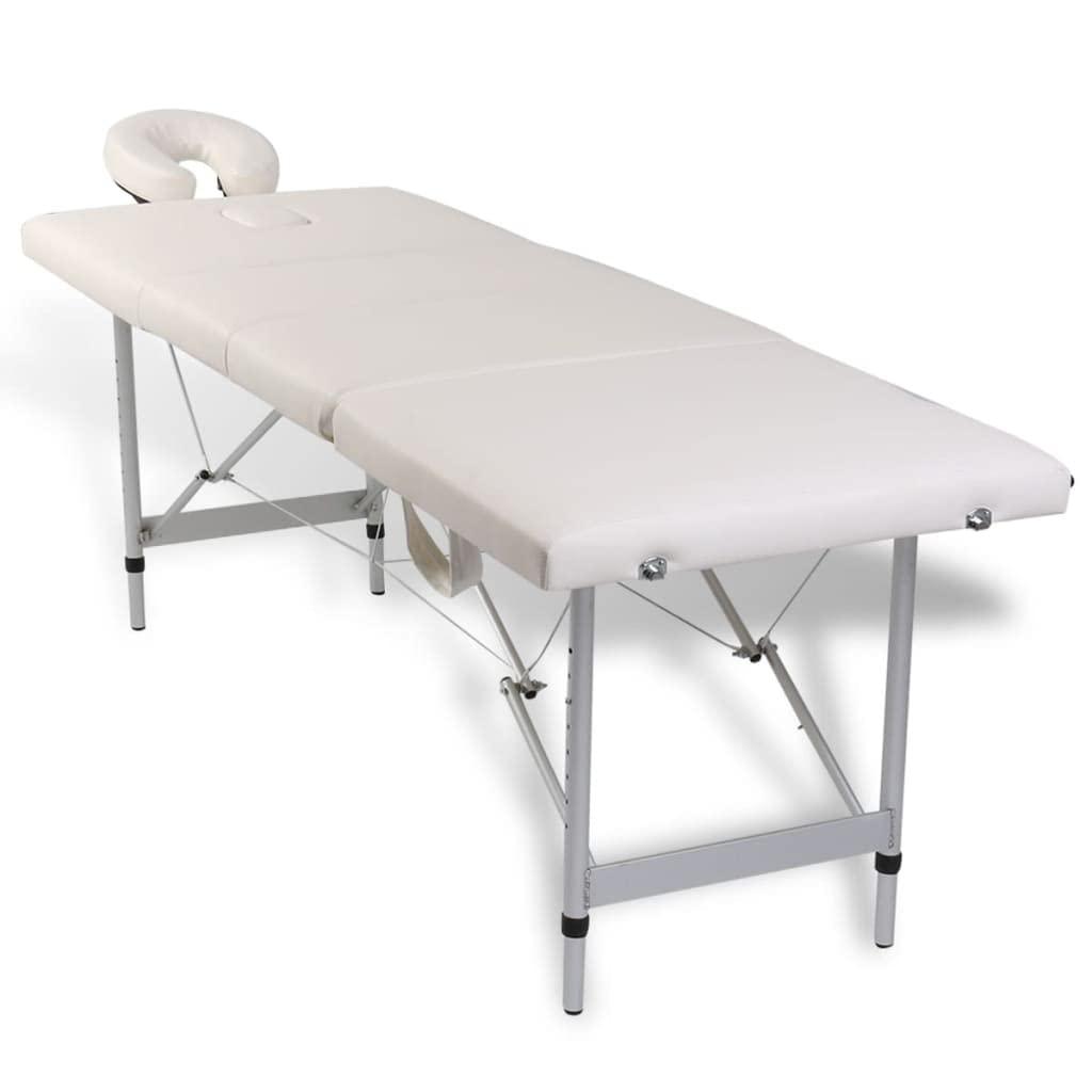 vidaXL vidaXL - Foldable 4-Zone Massage Table in Creme White - Aluminum Frame, High-Density Foam Padding, Adjustable and Portable for Outdoors, Clinics, Therapy Centres