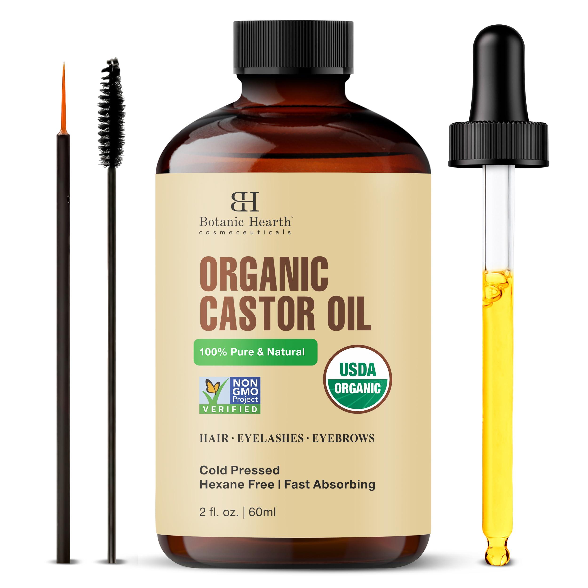 Botanic Hearth Botanic Hearth Castor Oil (2 fl oz) | USDA Certified Organic | 100% Pure & Hexane Free | Cold Pressed |Promotes Growth for Eyelashes, Eyebrows & Hair | Includes Eyebrow & Eyelash Brush