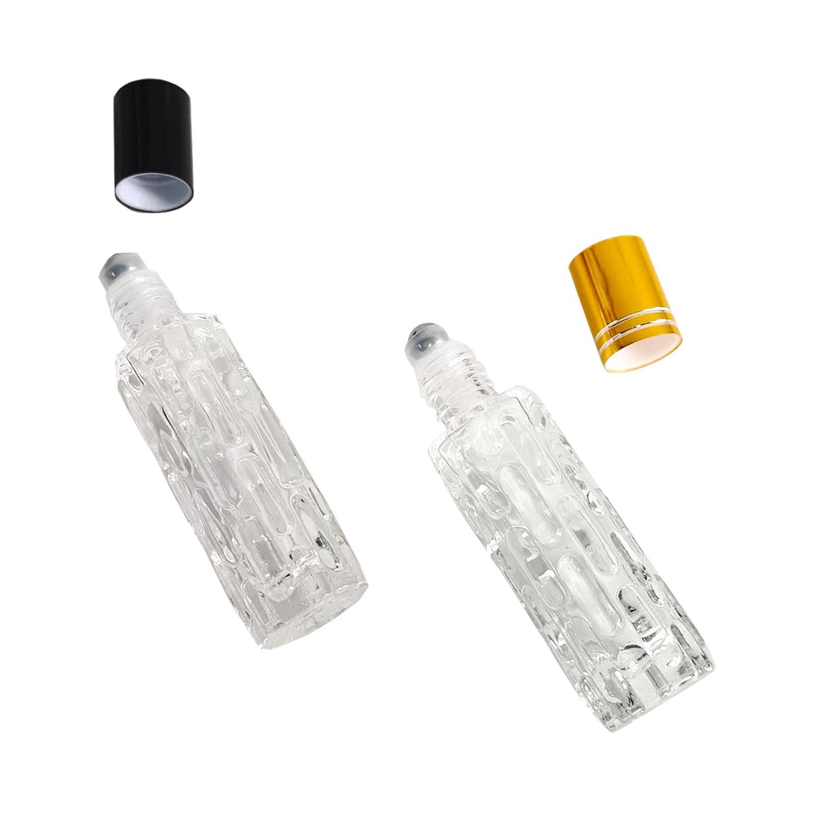 PYAWI PYAWI 8Pcs 10ml Clear Glass Roller Bottles Mini Roll on Perfume Bottle Sample Vials ContainersEmpty Refillable Travel Perfume Bottle(2 Funnels, 2 Dropper, 1 Opener) (A-Gold)