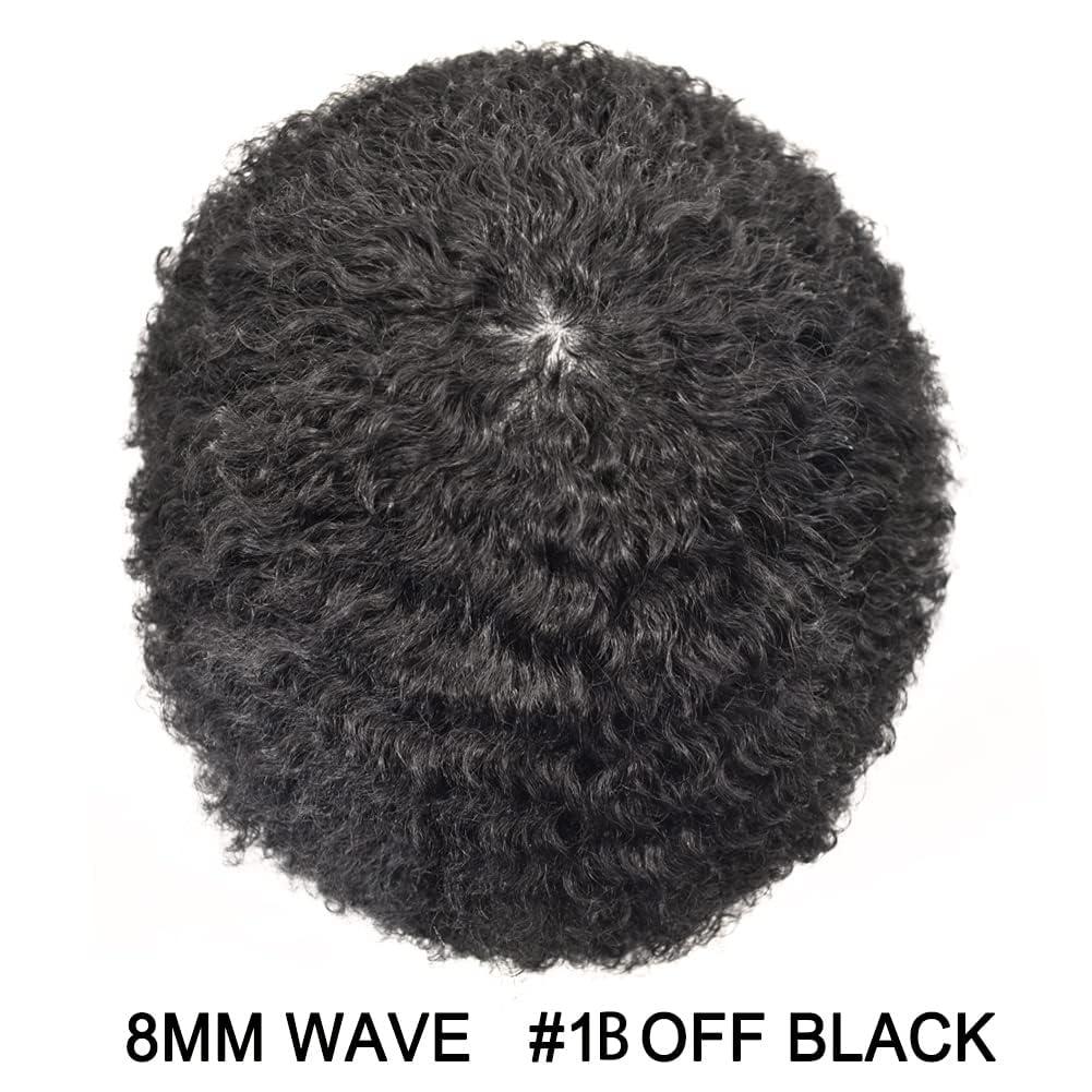 Healthlif Healthlif Afro Toupee For Black Men PU Skin Man Hair Piece Curly African American Man Weave Hair Units Real Human Hair Mens Toupee Afro 8MM Afro Wave #1B Off Black