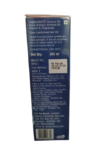 Parachute Advansed Parachute Advansed Onion Hair Oil with Natural Coconut Oil & Vitamin E, 6.7 Fl.oz. - For Longer, Stronger, Healthier Hair, Promotes Growth, Hair Fall Control, All Hair Types, Blue