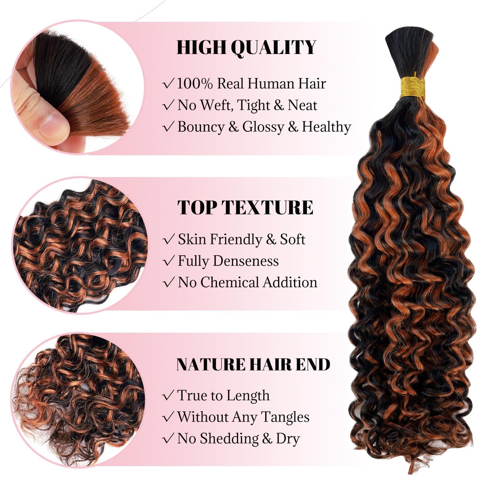 Belaved Ombre Human Braiding Hair 1B/30 Deep Water Wave Braiding Hair 2 Bundles Highlight Curly Bulk Human Hair for Boho Braids Human Hair Extensions 100g 18 Inch Balayage Human Braiding Hair Knotless