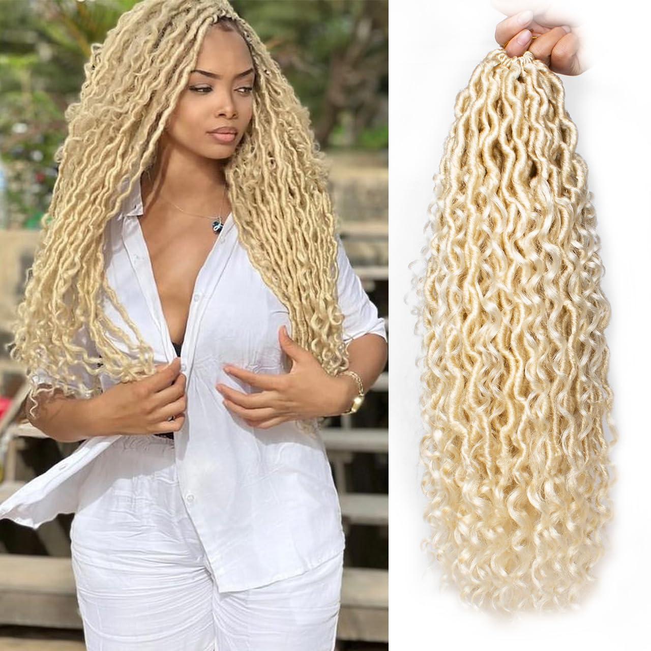 ZRQ ZRQ 8 Packs 613 Goddess Locs Crochet Hair 24 Inch Blonde River Locs Croceht Braids, Pre Looped Long Bohemian Locs Boho Style Hipple Locs With Curly Ends 613#