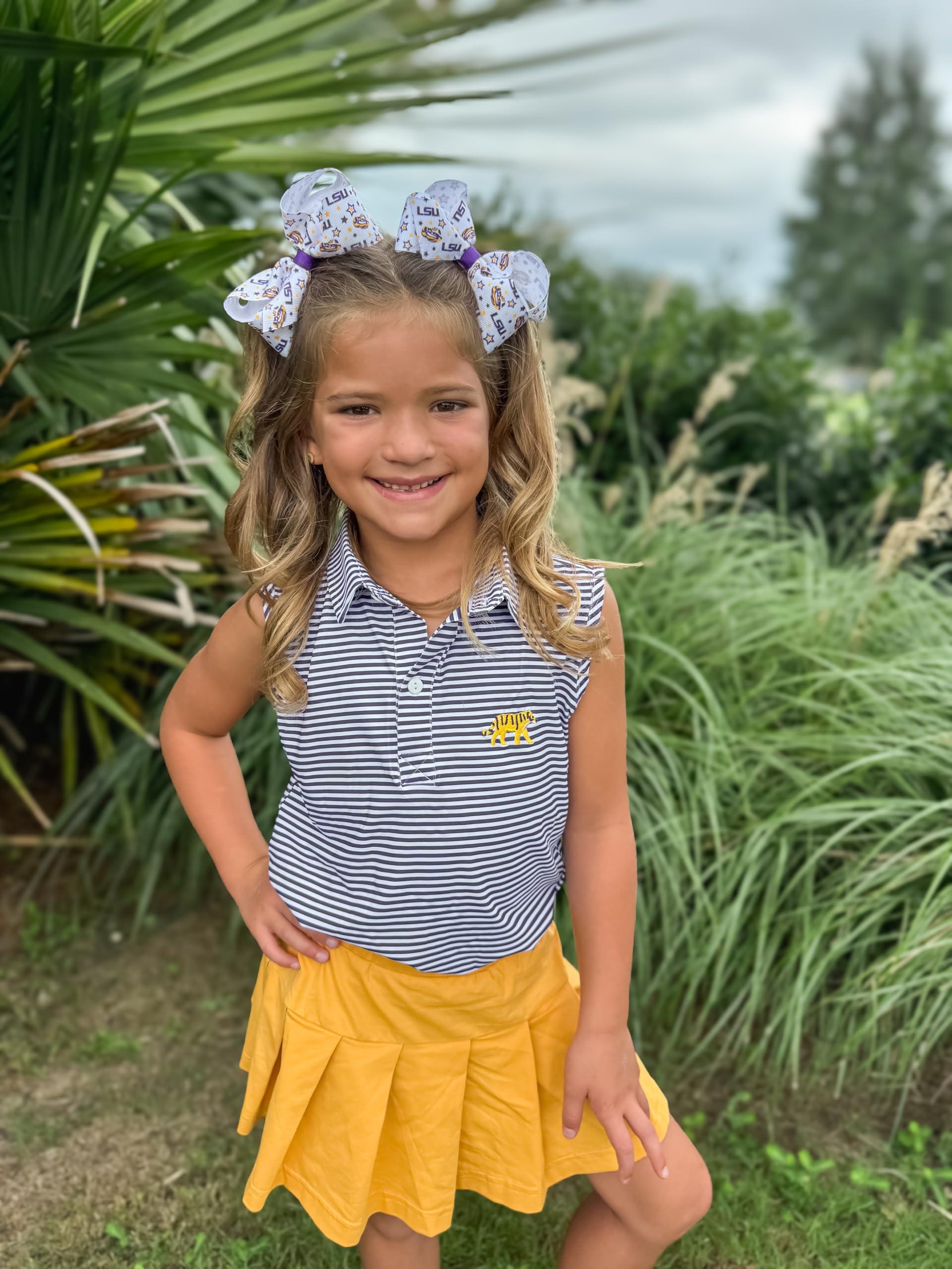 Wee Ones Divine Creations Girls\' Collegiate Themed Game Day Logo Print Hair Bow by Wee Ones on a WeeStay Clip, Classic Grosgrain, Classic Grosgrain, Medium, Louisiana State