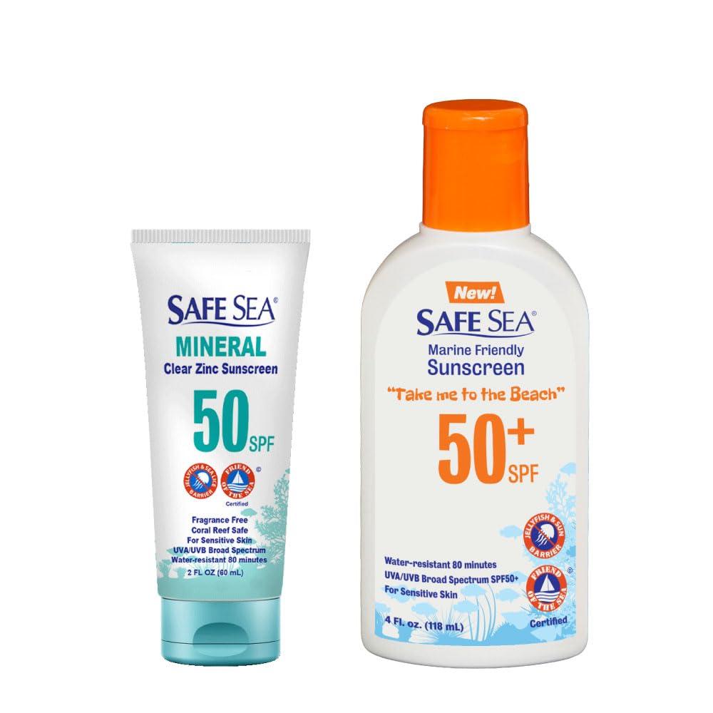 SAFE SEA SAFE SEA SPF50+ Sunscreen Bundle (2x4 fl oz) | Waterproof, Biodegradable, Coral Reef-Safe, Jellyfish Sting-Blocking Mineral Lotion