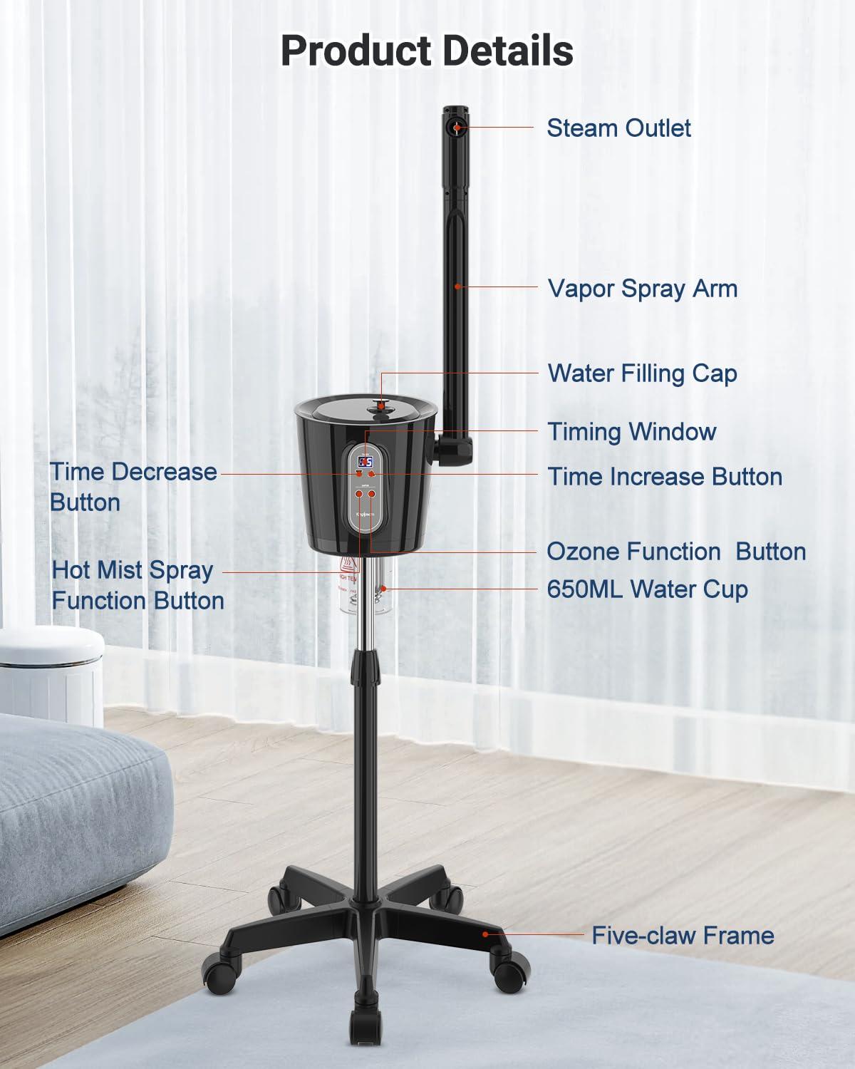 Kingsteam Kingsteam Professional Facial Steamer with Ozone - Ionic Nano Hot Mist Steamer with Large Capacity and 30-Min Timer for Estheticians, Beauty Salons, and Home Skin Care Use