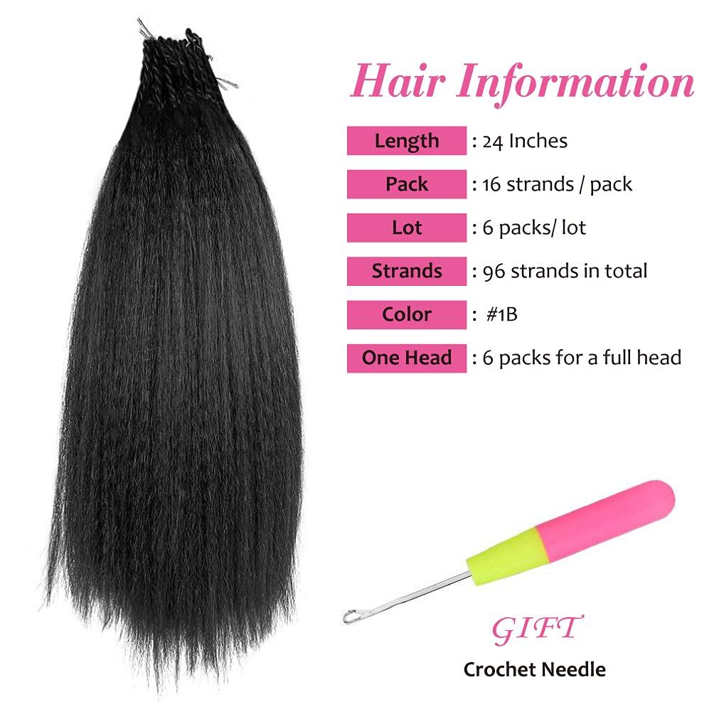 Allyreetress 6 Packs 20 Inches Kinky Straight Crochet Hair with Adjustable Loop Synthetic Pre-looped Yaki straight Crochet Braiding Hair Extensions for Black Women 1B# Black