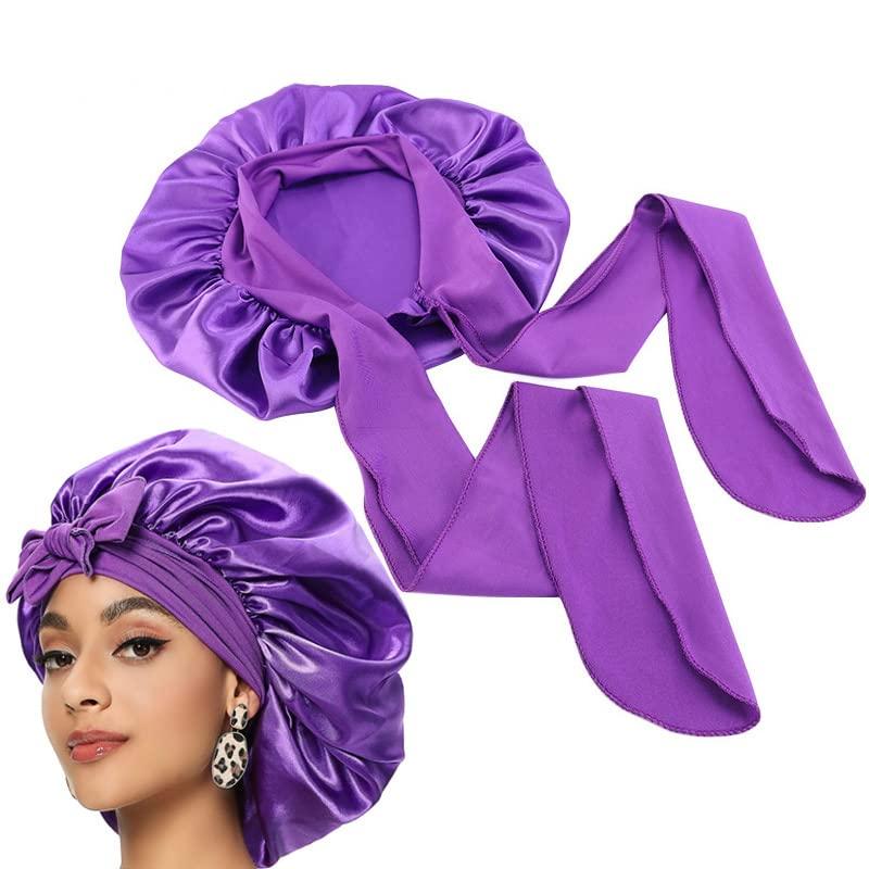 Boyiexin Custom Logo Satin Bonnet Hair Care Bonnet for Sleeping, 20 PCS Silk Bonnet Hair Wrap Cap with Ribbon Tie Band for Women (Dark Pink)