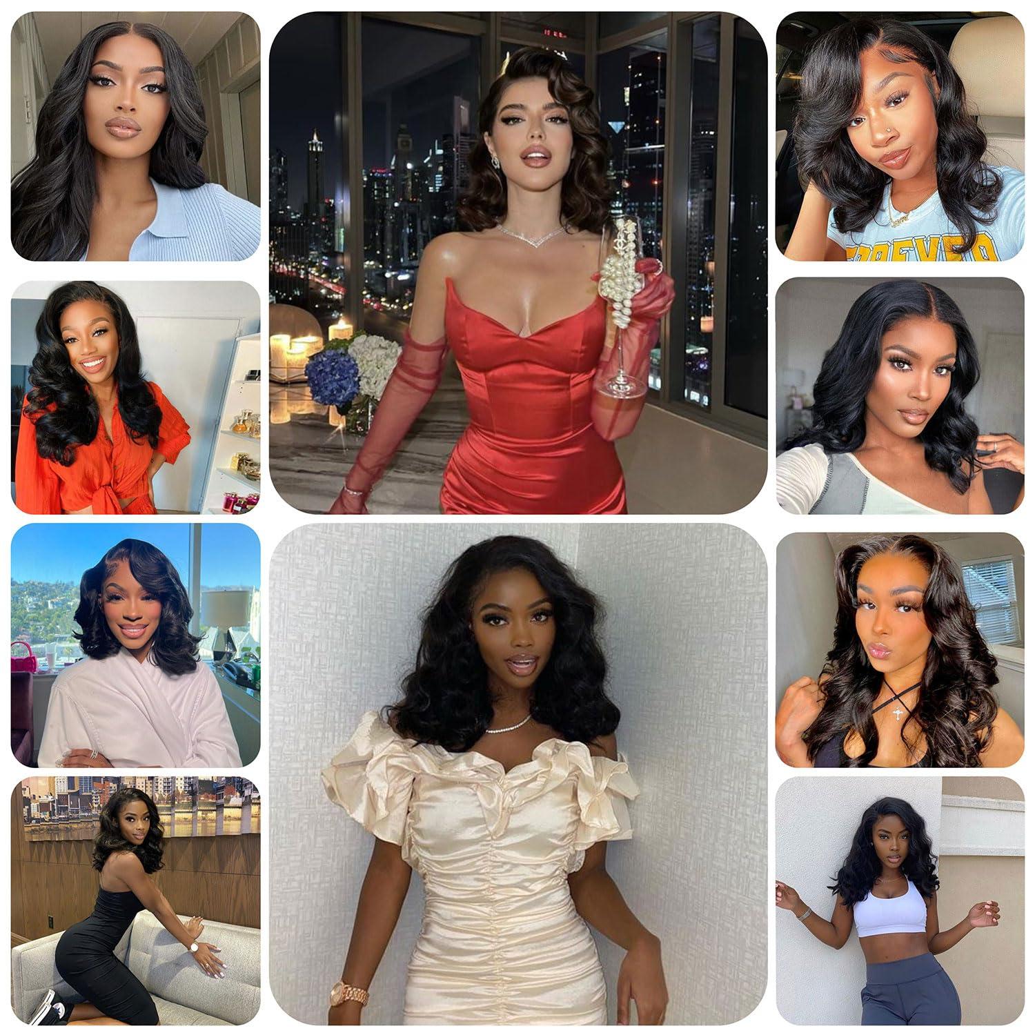 Qmaple Wear and Go Glueless Wigs Human Hair Pre Plucked Pre Cut 13x4 Body Wave Bob Wig Human Hair Upgraded No Glue Pre Cut HD Lace Front Wigs Human Hair Short Bob Human Hair Wigs for Black Women 16Inch