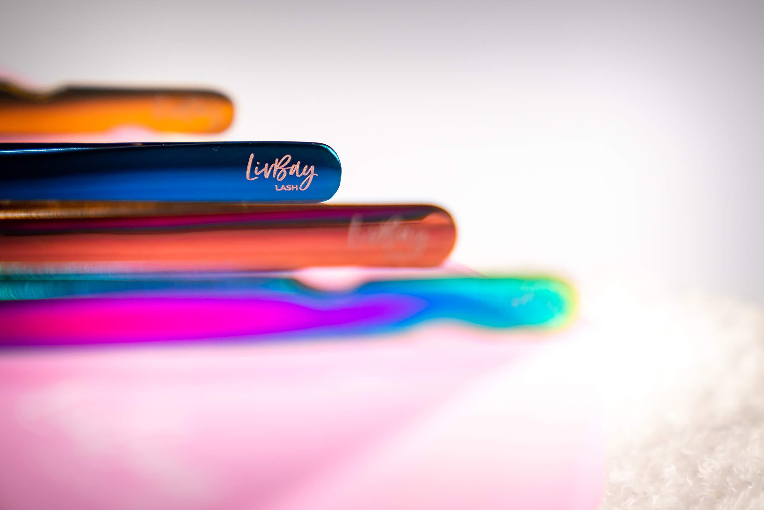 LIVBAY LivBay Lash - Blue Magic Mike Eyelash Stainless Steel Tweezer for Volume Lash Extensions | Curved Tip | False Lash Applicator Tool (Professional Use Only)