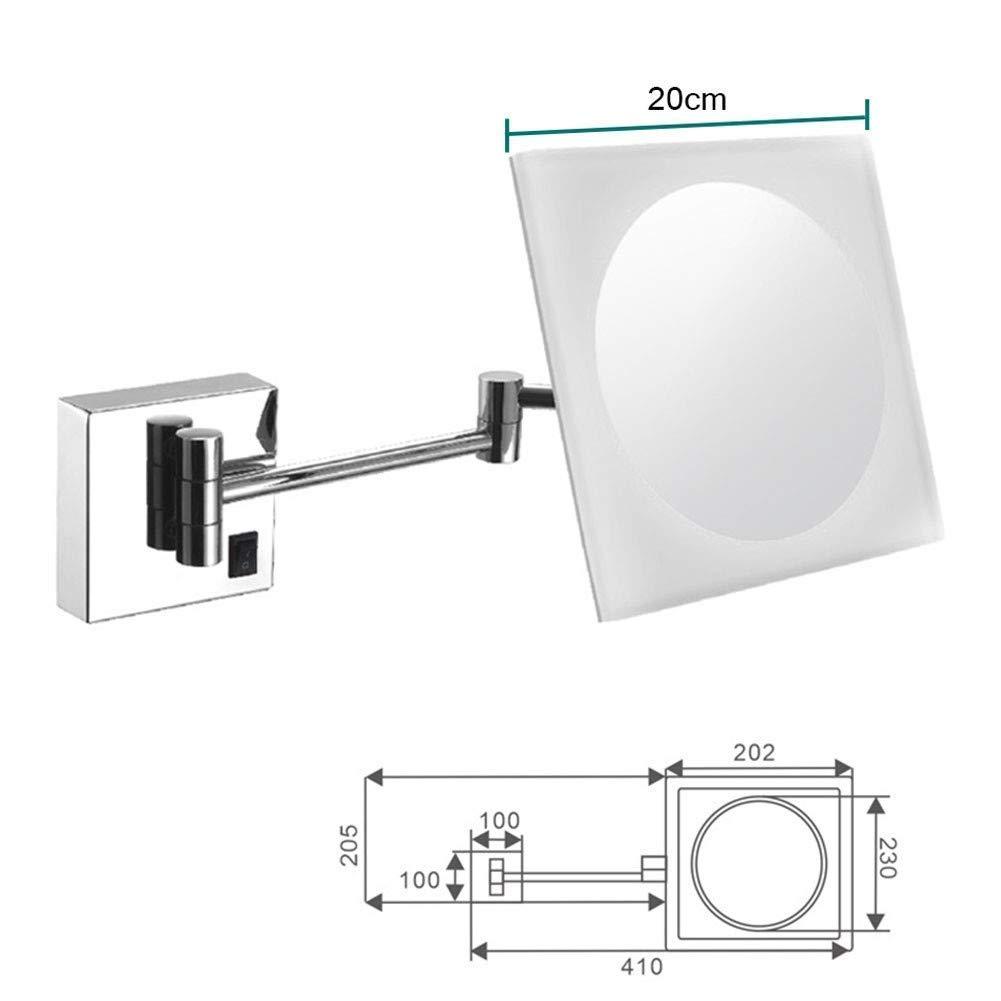 ZADIKO ZADIKO Wall Mounted Makeup Shaving Mirror with Adjustable Extendable Square 8inch 3X Magnification Surface Chrome Finish UK Plug