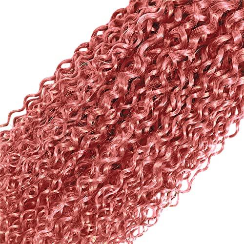 NiegMeag 1B Pink Bundles Ombre Bundles Human Hair Ombre Rose Pink Kinky Curly Bundles Dark Roots Ombre Bundles 8A Grade Unprocessed Virgin Weave Human Hair Extensions for Woman 24 26 28 Inch