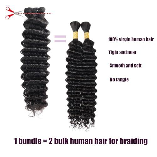 Chikamlty Deep Wave Bundles Human Hair 14 Inch Single Bundle Upgrade Brazilian Virgin Hair Bundles Deep Curly Bundle Water Wave Bundles Deep Wave One Bundle Human Hair for Black Women Natural Black