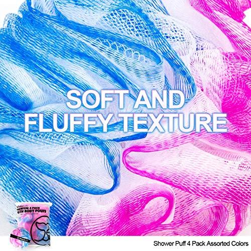 WhaleLife Loofah Sponge Bath Sponge for Women Men 4 Pack (Blue Pink Conbine)