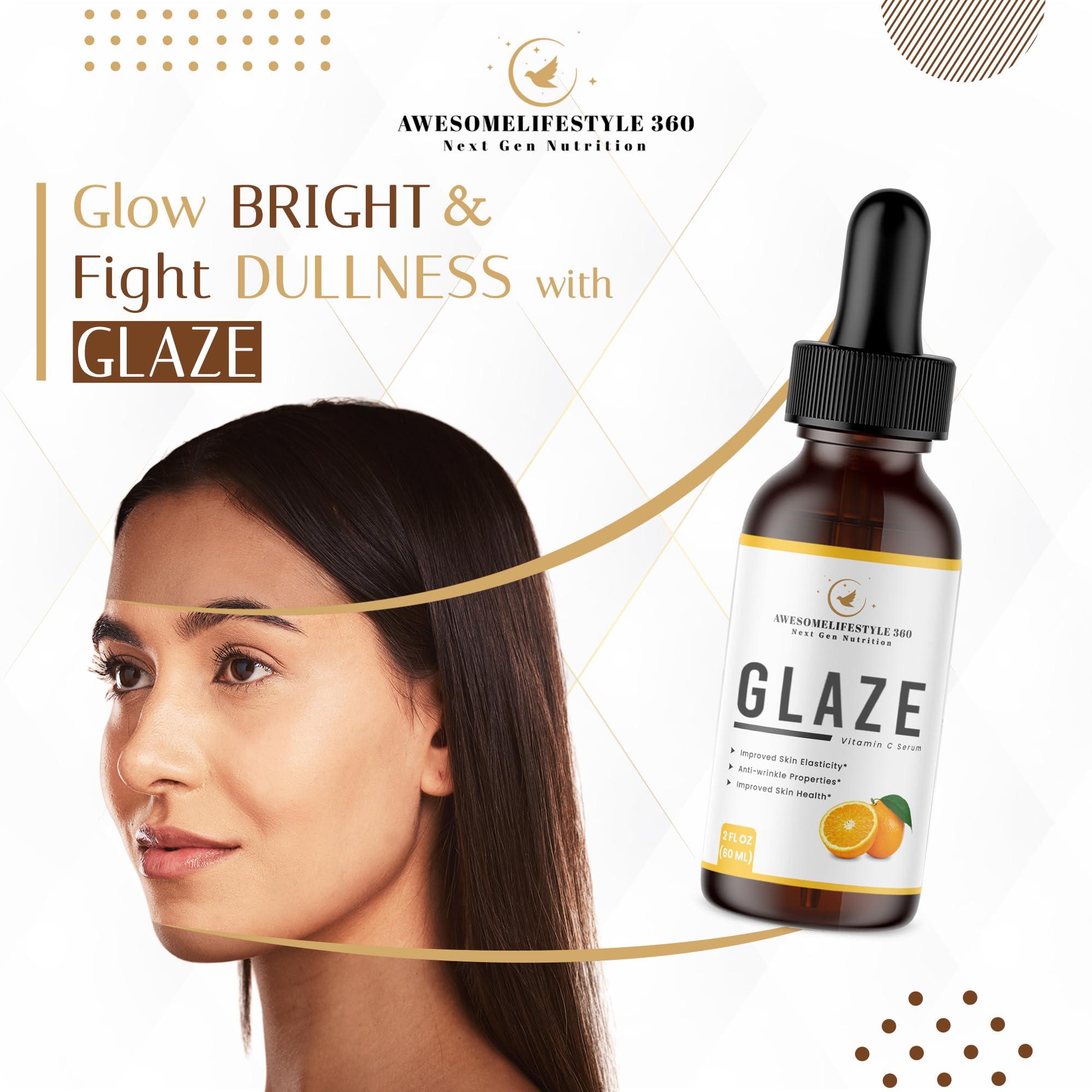 AWESOMELIFESTYLE 360 NEXT GEN NUTRITION Awesomelifestyle360 Next Gen GLAZE Vitamin C serum 60ml, Improved Skin Elasticity, Anti-Wrinkle Properties, Improved Skin Health, Glowing & Brightening Skin, Smooth, Use All Skin Types