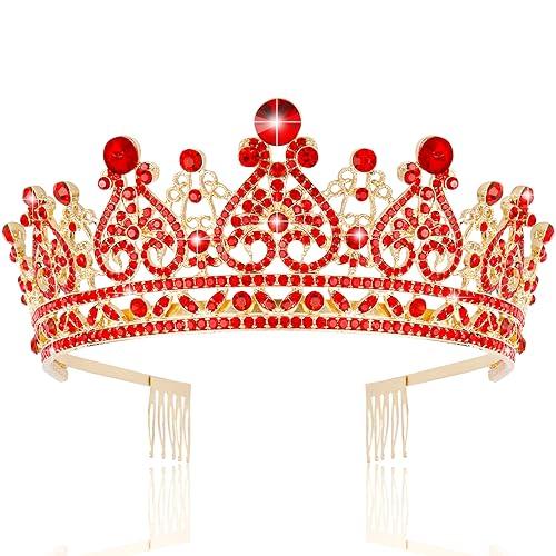 TOBATOBA TOBATOBA Red Tiaras and Crowns for Women Queen of Hearts Crown, Gothic Red Crown Royal Queen Crown Baroque Crown Princess Tiara Queen of Hearts Costume Women Birthday Pageant Halloween Costume Cosplay