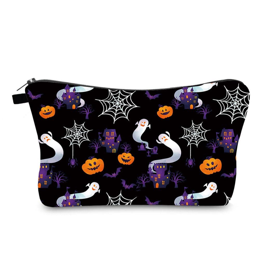 LOGOFUN LOGOFUN Halloween Cosmetic Bag Bat Pumpkin Ghost Spider Web Makeup Bag for for Women and Girls Portable and Waterproof Travel Toiletry Bag with Zipper