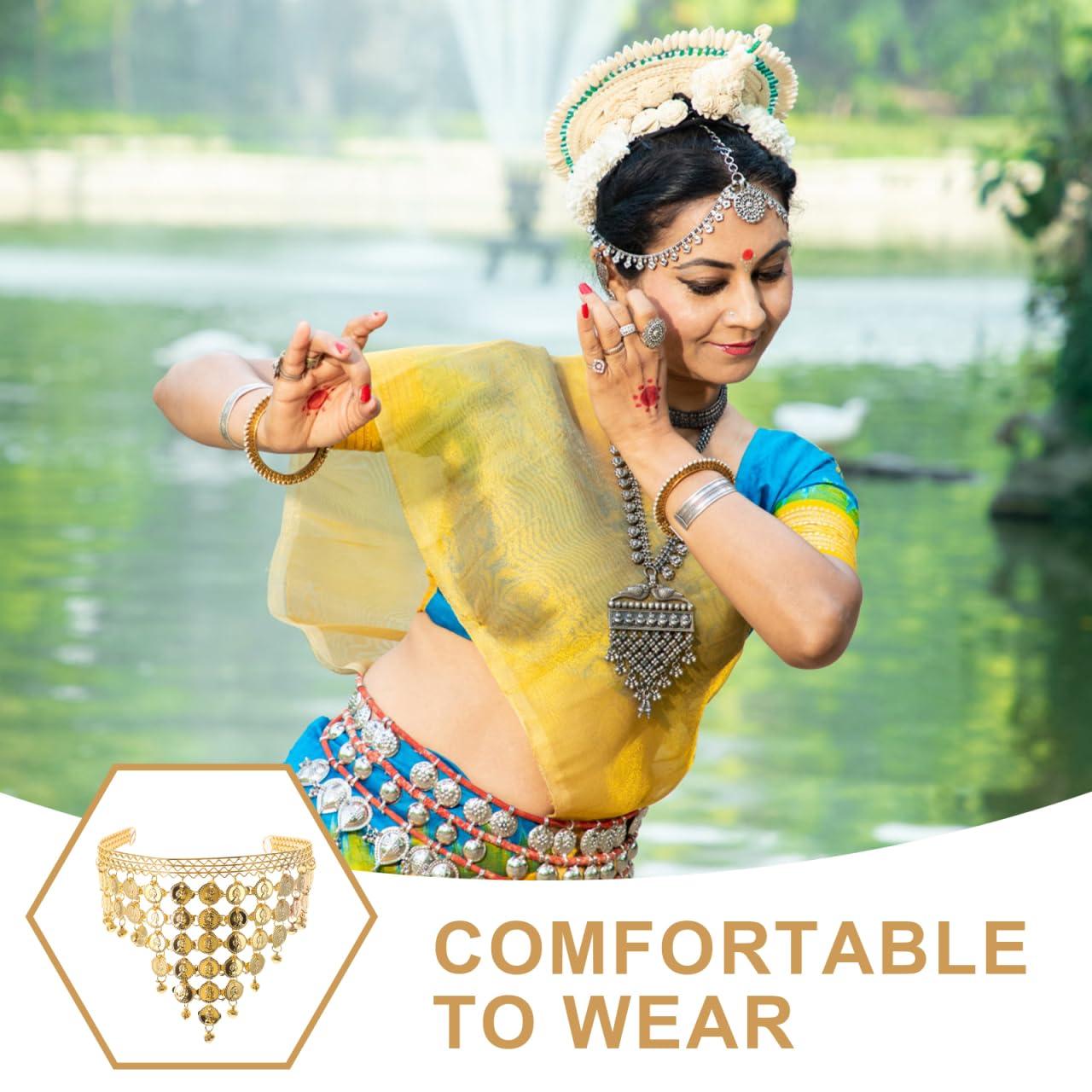 HANABASS HANABASS Belly Dancing Headband, Tribal Coined Headband Dance Hair Hoop Gypsy Jewelry with Bells and Coin Tassel Ornaments