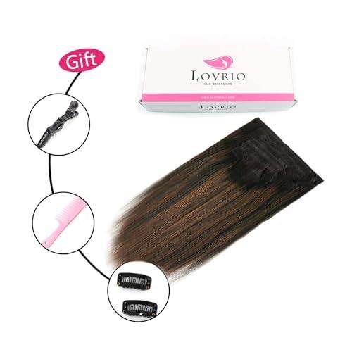 LOVRIO Lovrio Yaki Straight Clip in Human Hair Two Tone Rooted Black to Natural Black #1B Mixed With Chocolate Brown #4 Light Yaki Clip in Remy Human Hair for Black Women Yaki Hair 20 Inch 120G